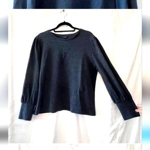 Ann Taylor Puff Sleeve Navy Sweatshirt